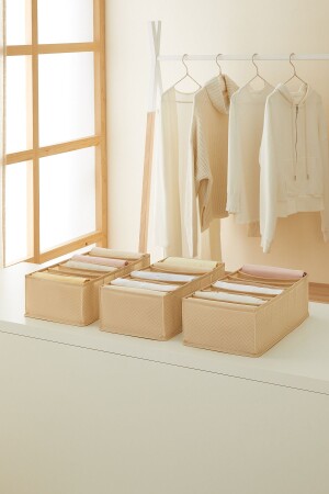 3 Adet 7 Bölmeli Bej Dolap Çekmece Içi Akordiyon Tipi Katlanır Çamaşır Düzenleyici Organizer - Ocean Home Textile