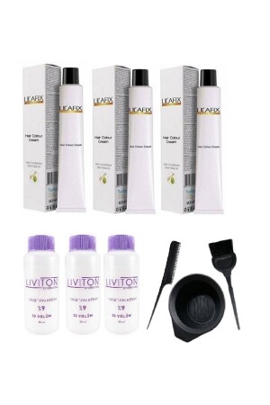 3 Adet 7-65 Lal Kızılı Krem Tüp Boya 60 Ml - 3 Adet Liviton Oksidan Krem 60 Ml - Boyama Seti 5252LİLA - Lilafix