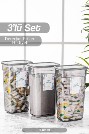 3 Adet Dikdörtgen Saklama Kabı Seti - Elina Etiketli Tablet Deterjan Saklama Kutusu 3x3200 ml MCH-839 - 2