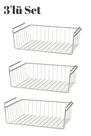 3 Adet Dolap Içi Kanguru Raf Çelik Sepet Askılı Raf Düzenleyici Sepet Raf Altı Sepet - 1