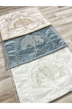 3 ADET Fransız Güpürlü İşlemeli Kadife Çeyizlik Gelin Seti Seccadesi - Ayhanhome