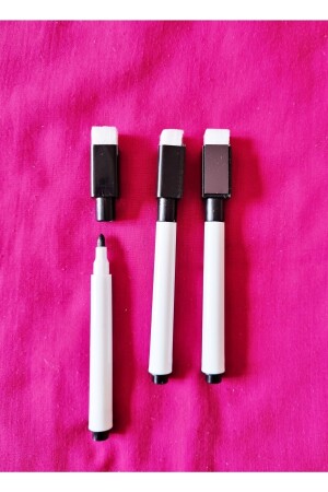 3 Adet Mıknatıslı Silgili Mini Beyaz Tahta Kalemi - Siyah - 1