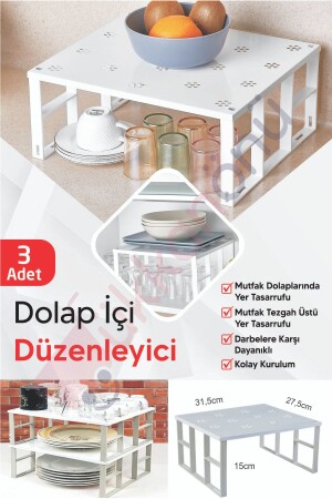 3 Adet Organizers Büyük Dolap Içi Düzenleyici Raf- Bardak Rafı- Düzenleme Rafı - 3