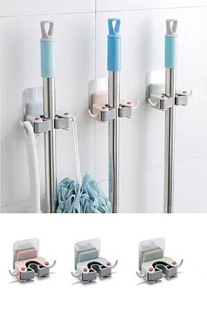 3 Adet - Paspas Süpürge Fırça Ve Mop Askısı Sap Tutucu Mutfak Banyo Askı - 1