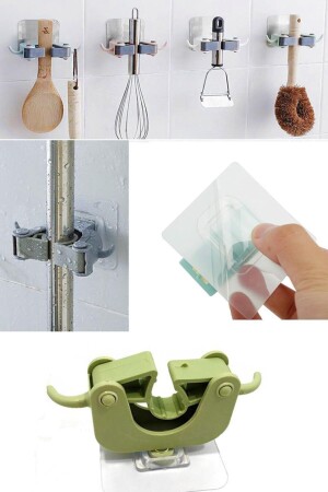 3 Adet - Paspas Süpürge Fırça Ve Mop Askısı Sap Tutucu Mutfak Banyo Askı - 2