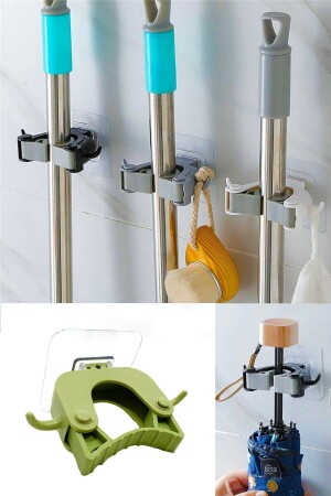 3 Adet - Paspas Süpürge Fırça Ve Mop Askısı Sap Tutucu Mutfak Banyo Askı - 3