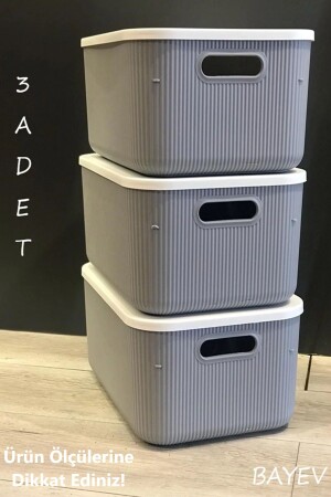 3 Adet Storage 13 Lt Gri Dolap Içi Düzenleyici Kutu - Çorap Kıyafet Kapaklı Saklama Kabı BYV-M13LT - 2