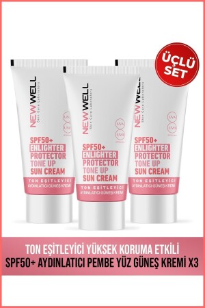 3 Adet Ton Eşitleyici yüksek Koruma Etkili Spf50 Aydınlatıcı Pembe Yüz Güneş Krem 50 ml - 2