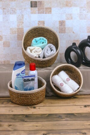 م.ن.ز-جورجيا - ديكوراتية الطبيعية خياطة اليد خياطة 3 قطع دائرة السلة، حامل المناشف، كريم تنظيم الحمام AGGDDEÖ - AVANTAGE HOME