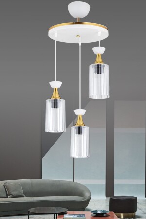 مكنز-معلقة مصباح صالون أبيض 3 قطع ميكا الأنابيب شفافة الصفراء الزجاج المقطوعة عصرية شمعة AK00064 - Kraliçe