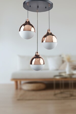 م.ن.ز-ريما مصباح اللوم الحديثة الراقي الراقي لون النحاس الأبيض الزجاج غرفة المعيشة - المطبخ - غرفة النوم 3-قطعة الشن - Fer Avize