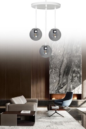 مكنز-معلقة مصباح صمام أبيض 3 قطع مدخنة الزجاج الشنارة Axs3 - VEDA AVİZE