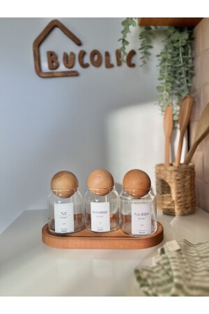مجموعة من 3 صناديق و صناديق زجاجية مع قوائم خشبية و قوائم خشبية ba21311 - BUCOLIC