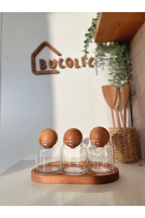 مجموعة من 3 صناديق زجاجية مع قوارب القمة الخشبية والوقوف الخشبية ba21322 - BUCOLIC