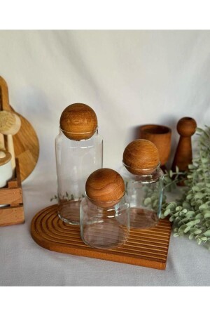 مجموعة من 3 كرات خشبية كرة زجاجية زجاجية زجاجات سكر كأس خفيفة كأس و كأس العقاقير و حاوية تخزين - Bade Home