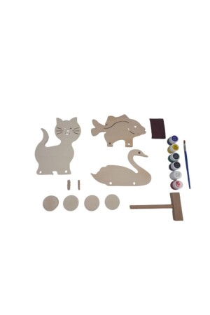 كوالية من الخشب لعبة صغيرة الماجستير التعليم والنشاط مجموعة 3 قطع قطعة قطة السنة السمك القط السنة السمك - Bala Ahşap Oyuncak