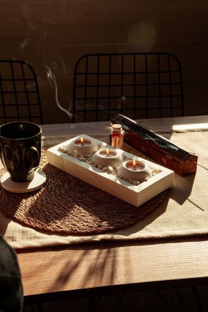 من صنع اليد من 3 قطع من الكبريتوت المصابيح حاملة الحجارة المضيئة والشموع المدرجة. - Bihter Soydar