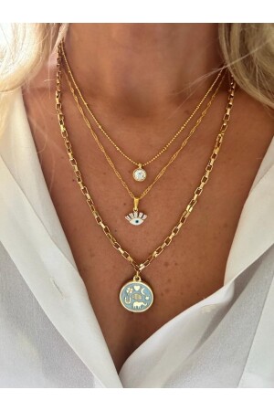 منز الذهبية مطلي العين الشر حجر واحد مفصل 3 قطع مجموعة عنق - Rossetto Atelier