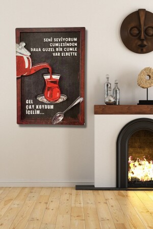 3 Boyutlu Ahşap Tablo - Gel Çay Koydum Içelim 3d Görünümlü Mdf Duvar Dekoru 20x30 Cm - Nt Handmade