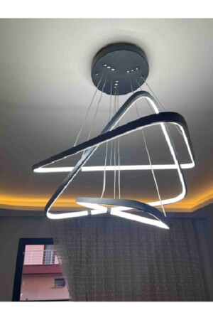 3 bunte moderne LED-Pendelleuchte, intelligenter Kronleuchter / 3-teilige dreieckige moderne Pendelleuchte / 80 x 60 x 40 cm / anthrazitfarbener Körper, moderne Pendelleuchte 80 cm - 1