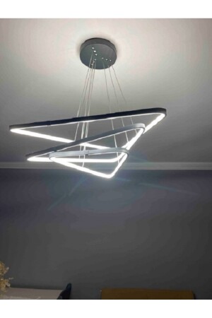 3 bunte moderne LED-Pendelleuchte, intelligenter Kronleuchter / 3-teilige dreieckige moderne Pendelleuchte / 80 x 60 x 40 cm / anthrazitfarbener Körper, moderne Pendelleuchte 80 cm - 4