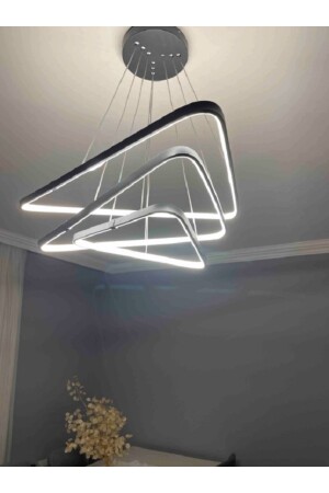 3 bunte moderne LED-Pendelleuchte, intelligenter Kronleuchter / 3-teilige dreieckige moderne Pendelleuchte / 80 x 60 x 40 cm / anthrazitfarbener Körper, moderne Pendelleuchte 80 cm - 6