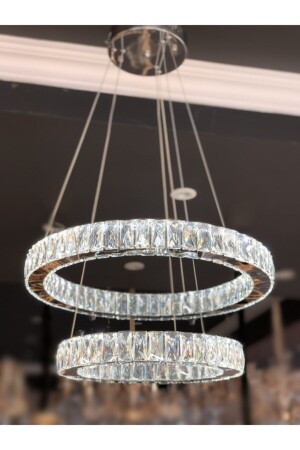 مـنـز-إـ+ مصباح معلق حديث مزدوج الكريستال الحجر القوى أُخذ الشنـديليـر مع 3 مستويات ومراقبة عن بعد كروم - burenze