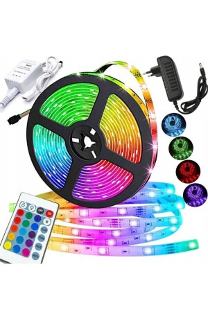 3-Chip-RGB-LED-Streifen für Innen- und Außenbereich, 5-Meter-Set, Plug-and-Play, 16 Farben, mit Fernbedienungsadapter TYC00473008716 - 1