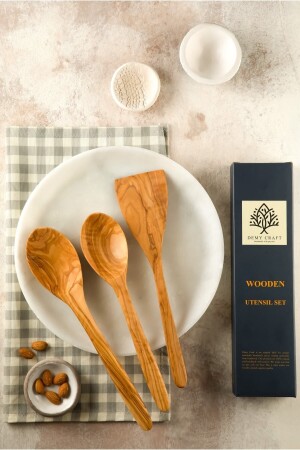 خشب الزيتون من النخيل المصنوعة يدوياً 3 قطع من القرصة الخشبية المكشوفة مجموعة كبيرة الحجم DCOW3PCSSS - Demy Craft