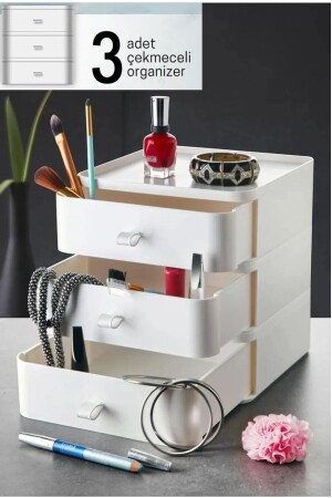 3 Ebenen Schublade Desktop Organizer Make-up Schmuck Zubehör Organizer Aufbewahrungsbox weiß - Bayev