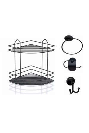 مجموعة ملحقات الحمام من 3 قطع سوداء ، فترة الحياة لا تتصدأ الزاوية رف دشة رف شامبو حاملة سوداء Ek-02 PRA-4783186-3654 - Sas Haus