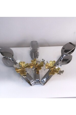 مجموعة ديكوراتية من 3 أدوات فولاذ فولاذ المقاوم للصدأ الخدمة أدوات الفخامة - Elzem