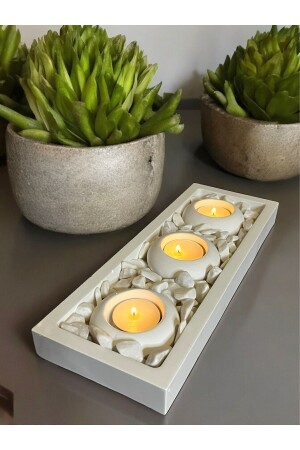 مجموعة من 3 حاملات شمعة مع لوحة تزيينية - Esdekorium