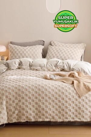 مـنـز - مزدوج (بجانب) فر فرات غطاء النوم مجموعة ملء غطاء السرير 3 قطع كريم البولو - Evlen Home Collection