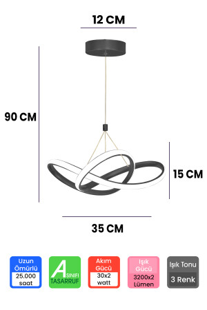 3 Farben Schwarzer moderner LED-Kronleuchter mit Dimmer und 4 Modi KYKRM - 5