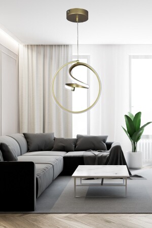 3-farbig beleuchtete moderne Pendelleuchte, LED-Kronleuchter, goldenes Gehäuse, Eingang, Flur, Raumplanet - 3