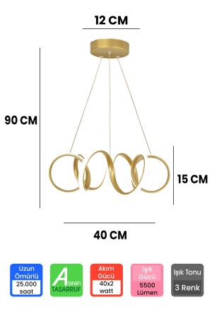 3-farbig gesteuerter LED-Kronleuchter mit goldenem Gehäuse und Dimmer. Gebogener LED-Kronleuchter - 3