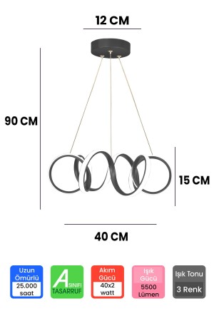 3-farbig gesteuerter LED-Kronleuchter mit schwarzem Gehäuse und Dimmer. Gebogener LED-Kronleuchter - 3