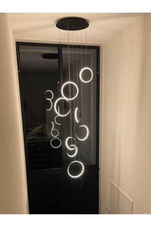 3 farbige moderne LED-Pendelleuchte, intelligenter Kronleuchter / 8 Kreise / 2 m / Anthrazit-Körper 8' Pendelleuchte-Kronleuchter - 3