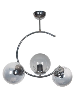 منز-جوليا تصميم خاص النموذج الهلال النموذج كروم لون مدخن الزجاج معلق مصباح غرفة المعيشة - المطبخ - غرفة النوم 3 قطع شم - Fer Avize