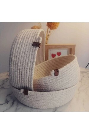 سلة 3 قطع متعددة الأغراض - سلة خياطة من الحبل الجامد - مجموعة سلة ديكوراتية - مجموعة سلة ويكر - سلة قطن - Fingev