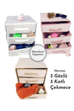 3 Gözlü 3 Katlı Çekmece Içi Dolap Takı Çorap Eşarp Düzenleyici Organizer 153.003.M030-1 - 2