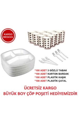 3 Gözlü Köpük Tabak Kaşık Çatal Karton Bardak Eko Düğün Mevlüt Set 100 Adet 00263 - 3