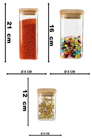 3 Größen, 12 Stück, quadratisches Bambus-Luxus-Vakuum-Gewürzglas und Glas mit Deckel KKD54S8s - 4