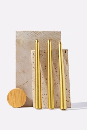 مُنز-3 قطعة شمعة شمعة ذهبية GZMH-98597 - Gizemli Home