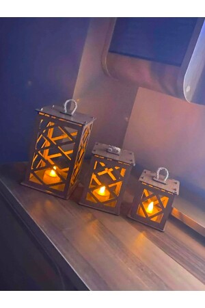 مجموعة من 3 مصابيح مزينة مزينة صغيرة من الخشب - Homejamin