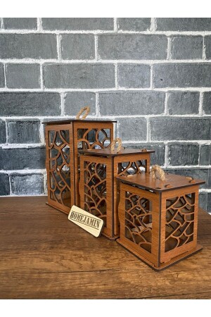 مجموعة من 3 مصابيح مزينة مزينة من الخشب - Homejamin