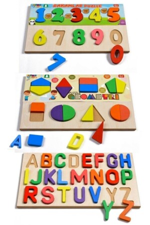 3-in-1-Bultak-Lernspielzeug aus Holz mit Alphabet, Zahlen und Geometrie - 3