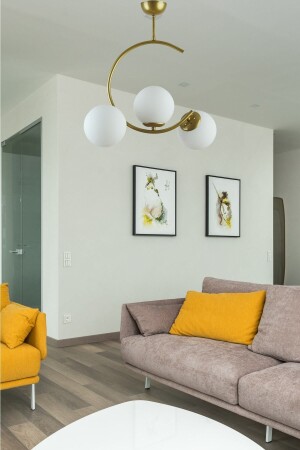 غرفة المعيشة - المطبخ - غرفة النوم الذهبية لون الأثرية 3-قطعة الشمعة مع الزجاج الأبيض JULL446 - Modavize