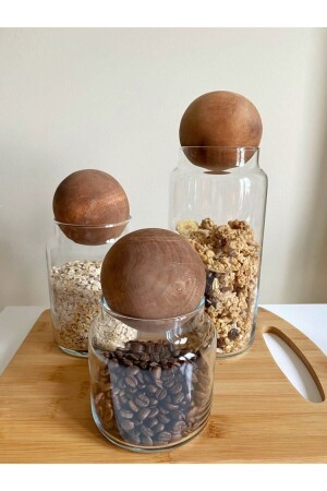 مجموعة من 3 صناديق زجاجية مع كرات خشبية K123 - Roza Homee